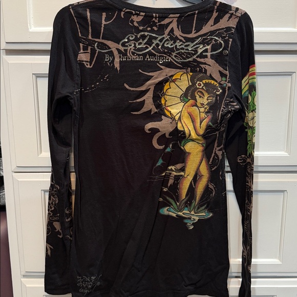 Ed Hardy Black Multicolor Graphic Long Sleeve Tee - Picture 5 of 5
